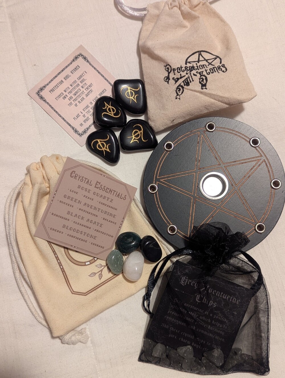 Witch Casket Crystal Bundle with Pentacle Altar Plate